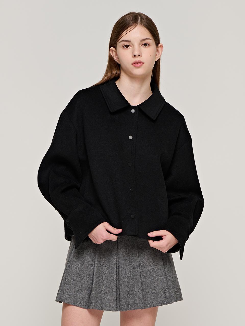 레더 포인트 크롭 셔츠 코트 (블랙)